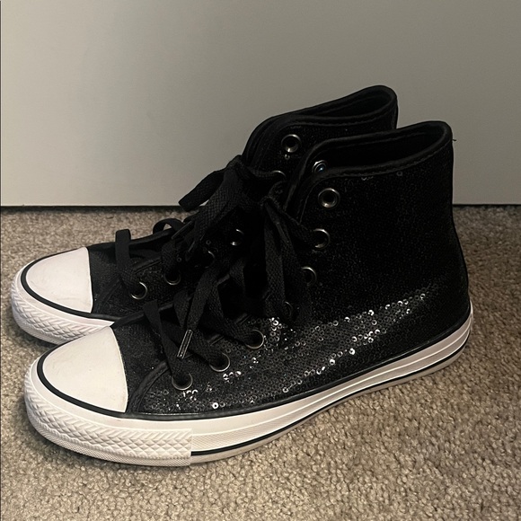 Converse High top Sequins sparkly black CTAS Chuck Taylor M4 W6 168116C sneakers - Picture 5 of 8